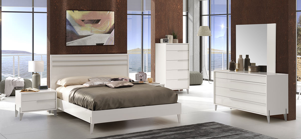 Zeta White Lacquer Modern Bedroom Set - Fabelli Italia